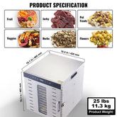 Food Dehydrator Machine, 10 Stainless Steel Trays, 1000W Electric Food Dryer with Digital Adjustable Timer & Temperature for Jerky, Herb, Meat, Beef, Fruit, Dog Treats and Vegetables